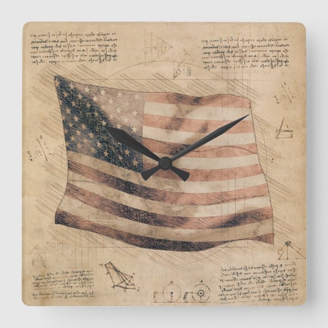 Retro USA Reproduction Flag Square Wall Clock (Front)