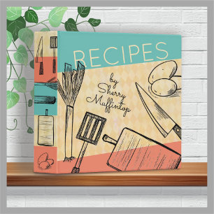 Retro utensils food personalized cookbook recipe binder
