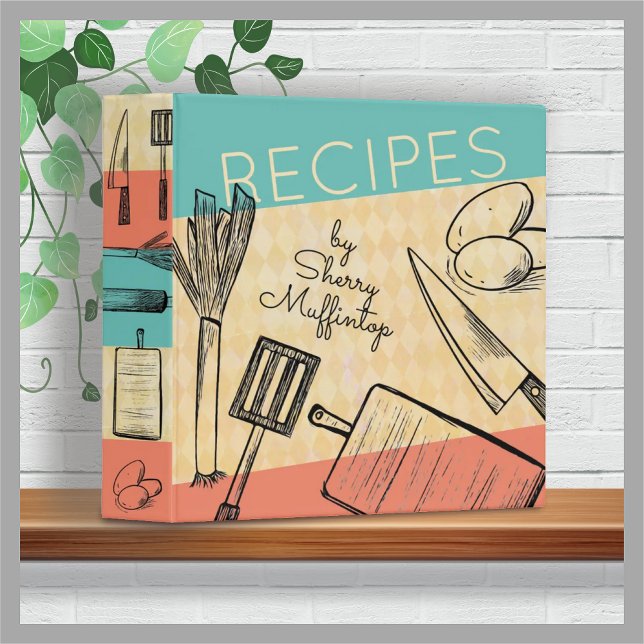 Retro utensils food personalized cookbook recipe binder (Creator Uploaded)