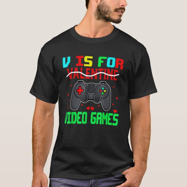 Retro V Is For Video Games Valentine's Day Gamer M T-Shirt (Front)