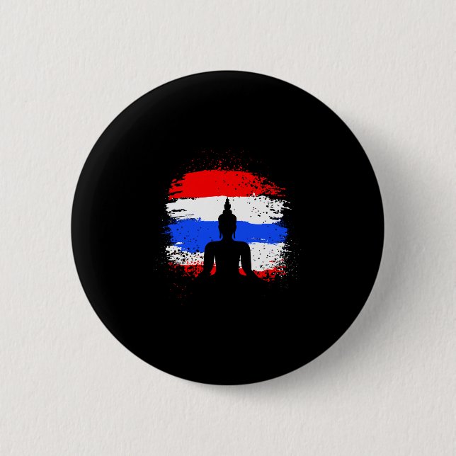 Retro vacation thai buddha thailand flag 2 inch round button (Front)