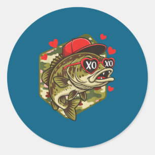 Retro Valentine B Fishing Camo Fisherman Valentine Classic Round Sticker