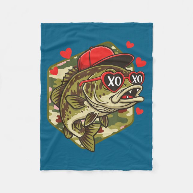 Retro Valentine B Fishing Camo Fisherman Valentine Fleece Blanket (Front)