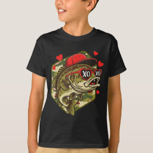 Retro Valentine B Fishing Camo Fisherman Valentine T-Shirt