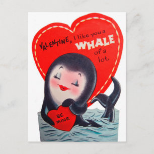 Retro Valentine baleine Vacances carte postale mig