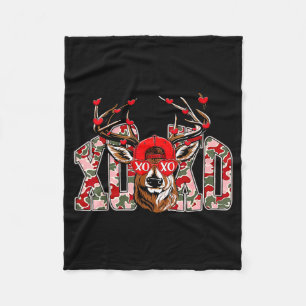 Retro Valentine Buck Deer Hunting Camo Xoxo Valent Fleece Blanket