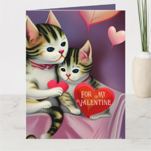Retro Valentine Cute Kittens and Hearts Card