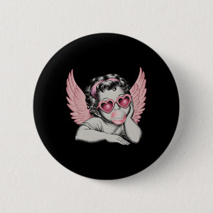 Retro Valentine Day Heart Sungles Cupid Blowing Bu 2 Inch Round Button