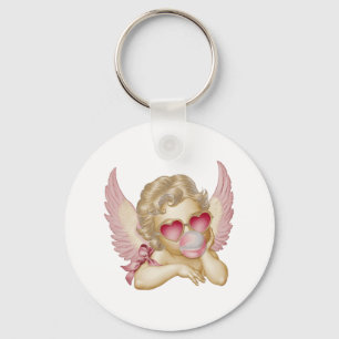 Retro Valentine Day Heart Sungles Cupid Blowing Bu Keychain