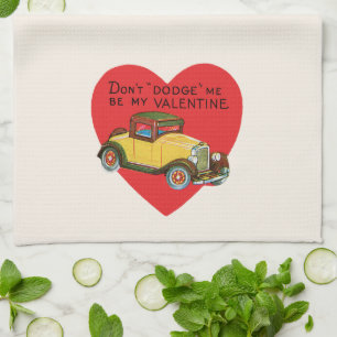 Retro Valentine, Don't Dodge Me, Be My Valentine! Kitchen Towel