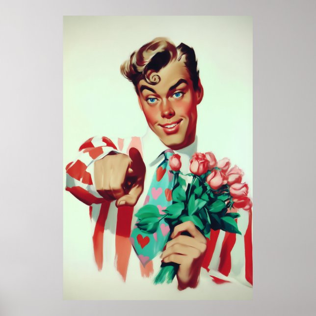 Retro Valentine Flirty Guy Poster (Front)
