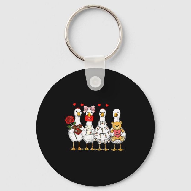 Retro Valentine Goose Funny Nk Coquette Love Silly Keychain (Front)