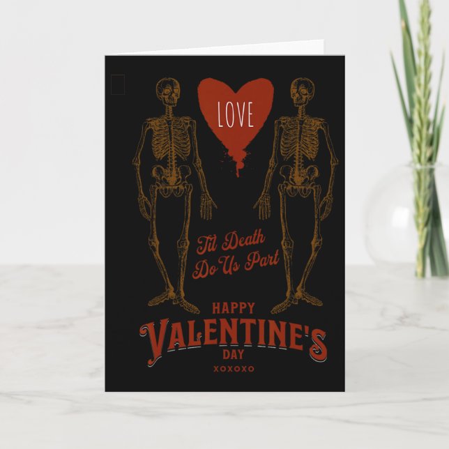 Retro Valentine Gothic Skeletons Couples Tee  Card (Front)