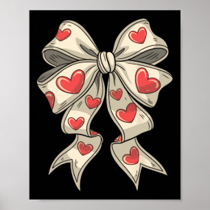 Retro Valentine Heart Coquette Bow For Women Girls Poster