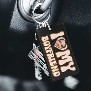 Retro Valentine Heart Photo I Love My Boyfriend Keychain
