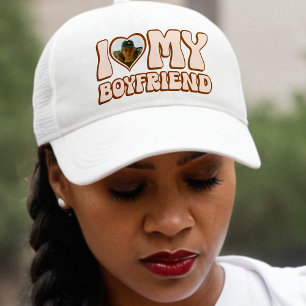 Retro Valentine Heart Photo I Love My Boyfriend Trucker Hat
