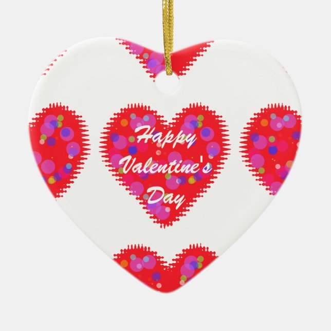 Retro Valentine Hearts Ceramic Ornament (Front)