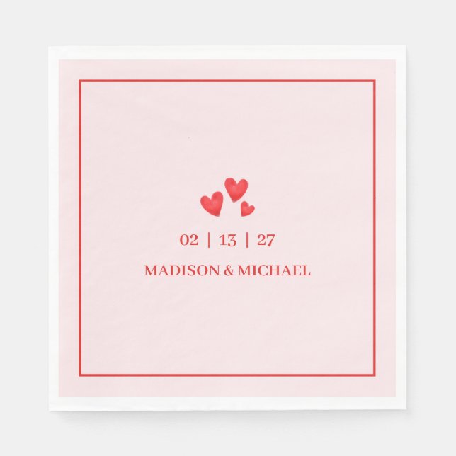 Retro Valentine Hearts Wedding Red Pink Napkin (Front)