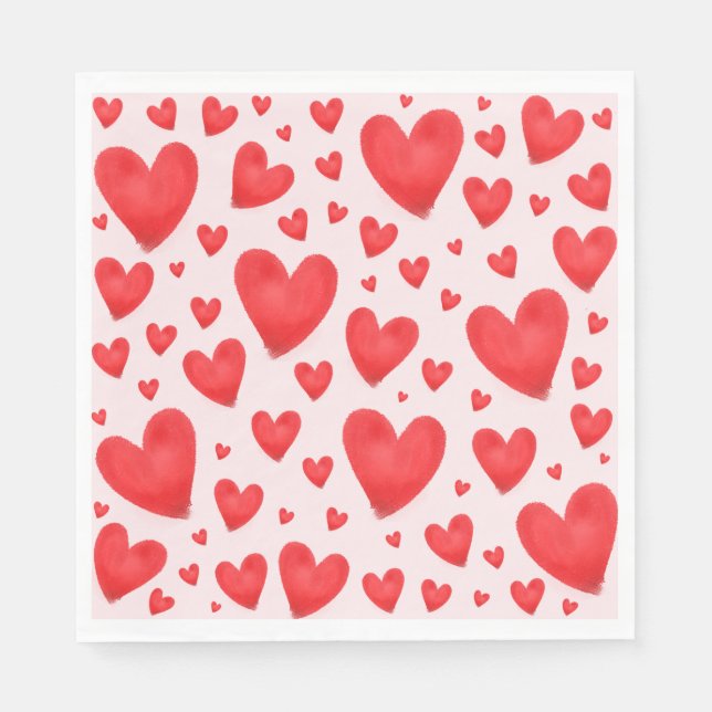 Retro Valentine Hearts Wedding Red Pink Napkin (Front)