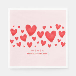 Retro Valentine Hearts Wedding Red Pink Napkin