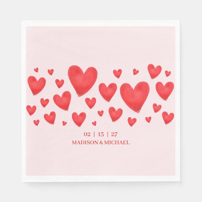 Retro Valentine Hearts Wedding Red Pink Napkin (Front)