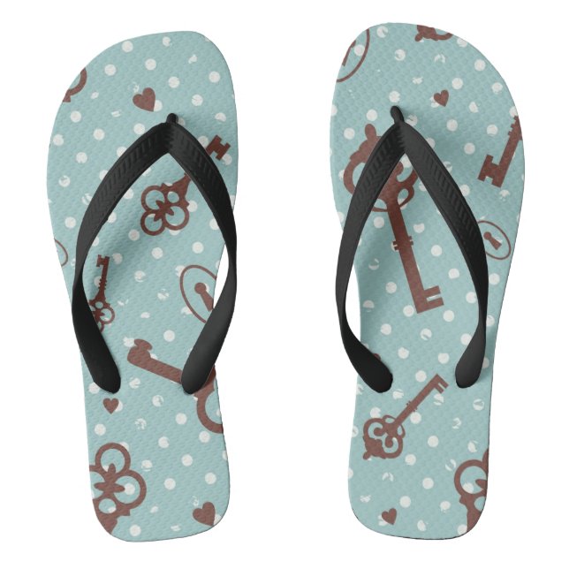 Retro Valentine Keys Flip Flops (Footbed)