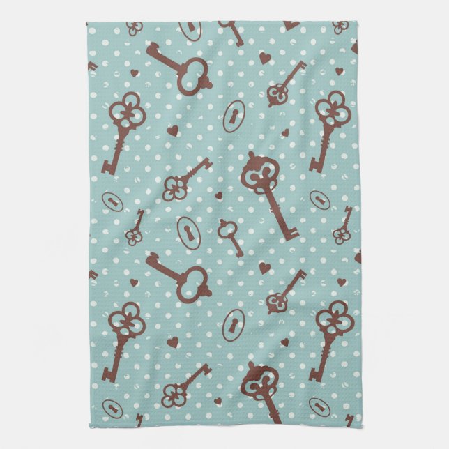 Retro Valentine Keys Kitchen Towel (Vertical)