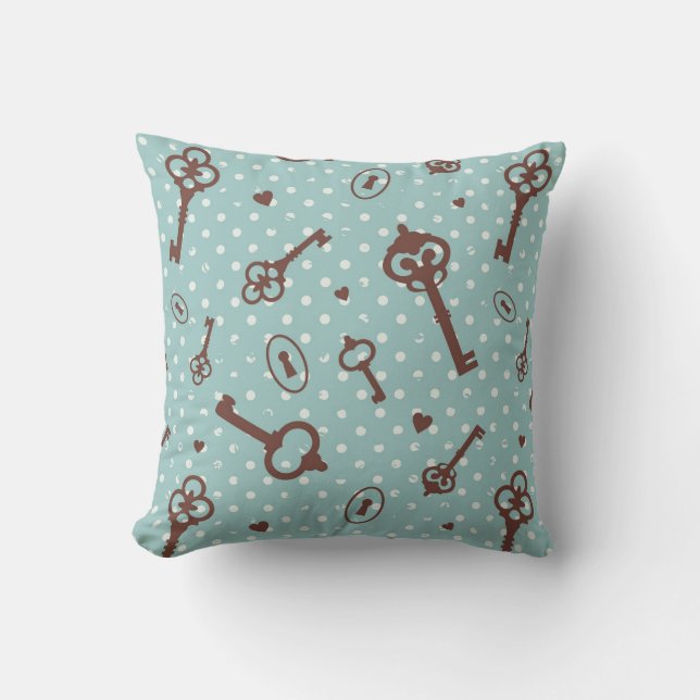 Retro Valentine Keys Throw Pillow (Front)