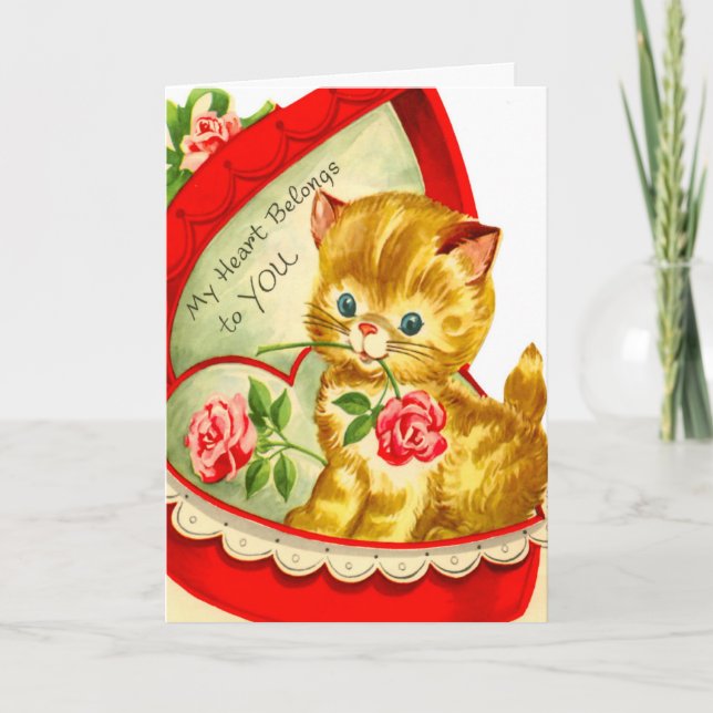 Retro Valentine ~ Kitten in a Candy Box Card (Front)