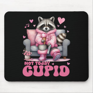 Retro Valentine Not Today Cupid Raccoon Mouse Pad