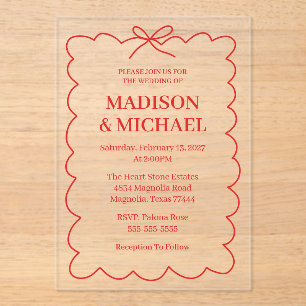 Retro Valentine Wedding Photo Red Pink Acrylic Invitations