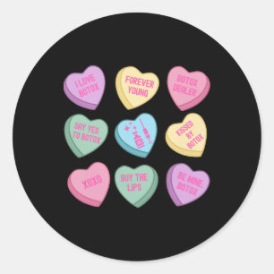 Retro Valentines Botox Hearts Candy Filler Dysport Classic Round Sticker