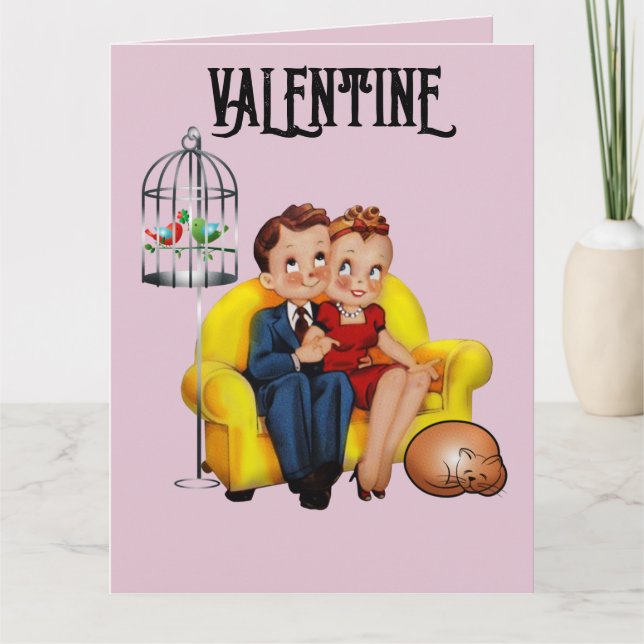 RETRO VALENTINE'S DAT CUTE COUPLE WITH CAT CARDS (Front)