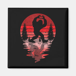 Retro Valentines Day Bigfoot Sasquatch Love Heart Magnet