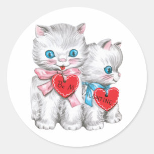 Retro Valentine's Day Cats, Vintage Fluffy Kittens Classic Round Sticker