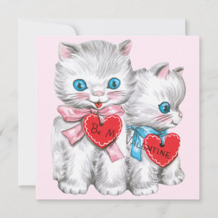 Retro Valentine's Day Cats, Vintage Fluffy Kittens Holiday Card