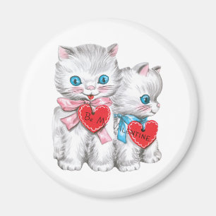 Retro Valentine's Day Cats, Vintage Fluffy Kittens Magnet
