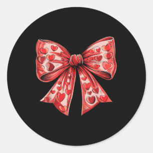 Retro Valentines Day Heart Coquette Bow Women Kids Classic Round Sticker