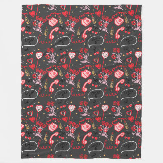 Retro Valentine's Day Love Doodles Fleece Blanket