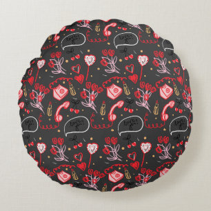 Retro Valentine's Day Love Doodles Round Pillow