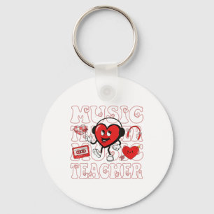 Retro Valentines Day Music Teacher Cute Heart Musi Keychain