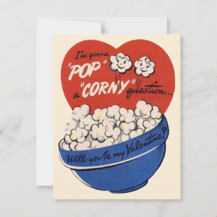 Retro Valentines Day, Popcorn Pop a Corny Question Holiday Card