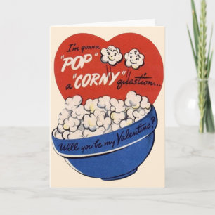 Retro Valentines Day, Popcorn Pop a Corny Question Holiday Card