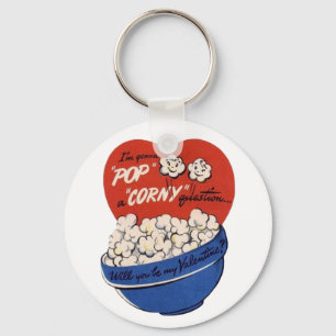 Retro Valentines Day, Popcorn Pop a Corny Question Keychain