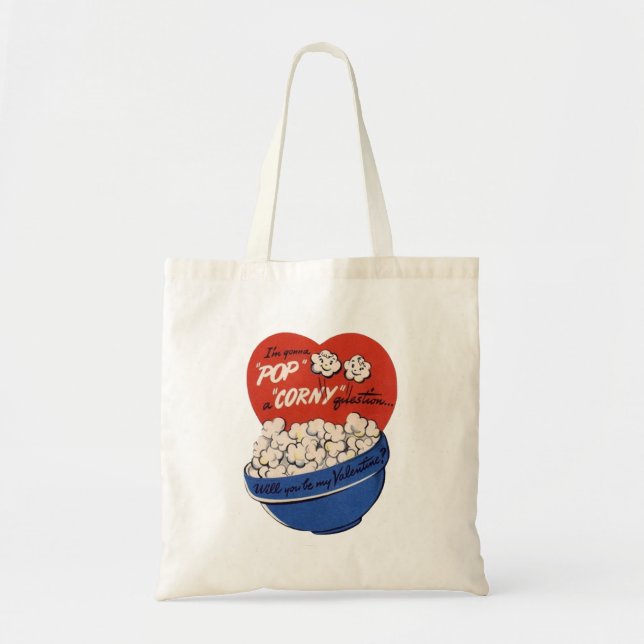 Retro Valentines Day, Popcorn Pop a Corny Question Tote Bag (Front)