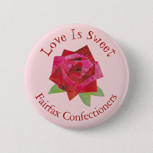 Retro Valentine's Day Red Rose Florist Boutique 2 Inch Round Button