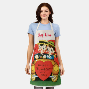 Retro Valentine's Day, Vintage Boy and Girl in Car Apron
