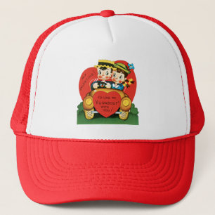 Retro Valentine's Day, Vintage Boy and Girl in Car Trucker Hat