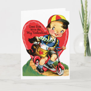 Retro Valentine's Day, Vintage Boy on a Scooter Holiday Card