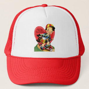 Retro Valentine's Day, Vintage Boy on a Scooter Trucker Hat